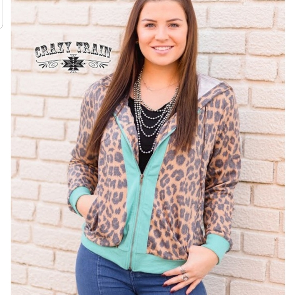 ZIP ZAP HOODED JACKET ** LEOPARD/TURQ